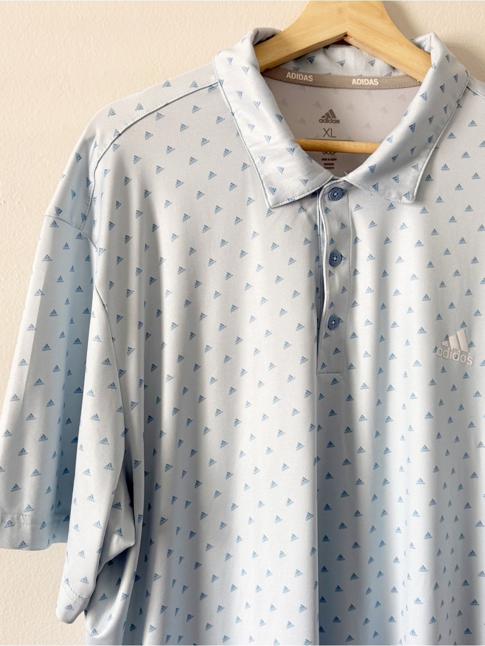 Adidas Men’s Light Blue Logo Patterned Golf Short Sleeve Polo Shirt XL